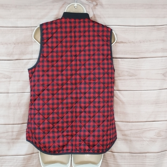 Old Navy vest red black check print quilted full zip pockets ribbed collar S - Picture 3 of 10